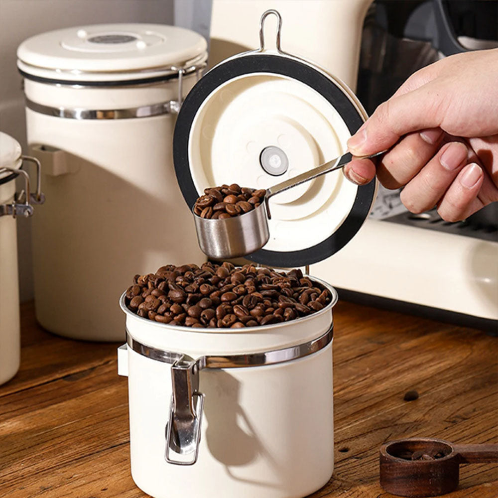 304 Stainless Steel Airtight Coffee Canister with Scoop-White