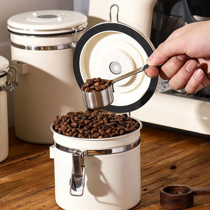 304 Stainless Steel Airtight Coffee Canister with Scoop-White