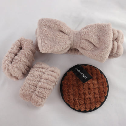 40Pcs Makeup Brush Set with Sponges  Cleansing Pads Headband Wristbands-Coffee