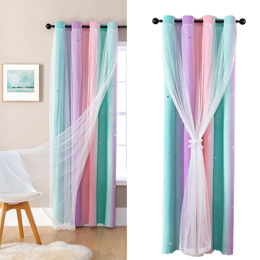 Double-Layer Colorful Curtain Single Panel Light Blocking Curtain Room Decor