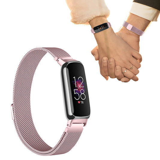 19.5cm Replacement Watch Band Adjustable Stainless Steel Watch Strap Compatible with Fitbit Inspire 3 Watch Pink