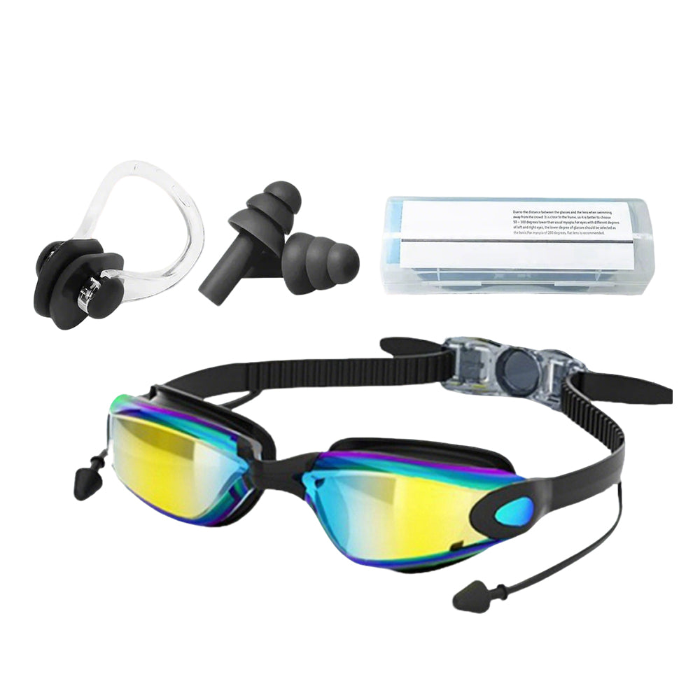 3-Piece Anti-Fog UV Swim Goggles Set with Case for Adults & Youth Black
