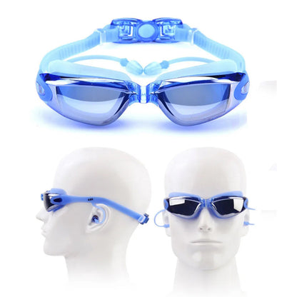 3-Piece Anti-Fog UV Swim Goggles Set with Case for Adults & Youth Blue
