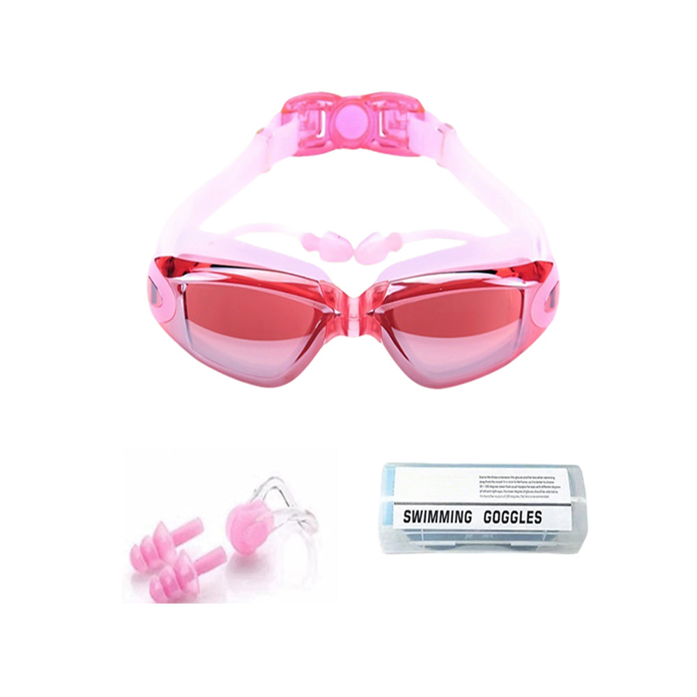 3-Piece Anti-Fog UV Swim Goggles Set with Case for Adults & Youth Pink