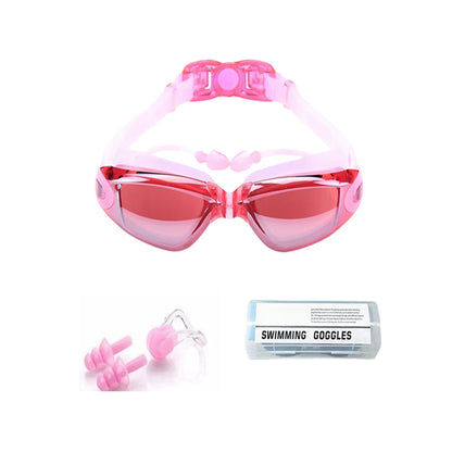 3-Piece Anti-Fog UV Swim Goggles Set with Case for Adults & Youth Pink