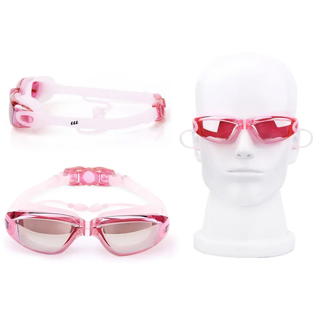 3-Piece Anti-Fog UV Swim Goggles Set with Case for Adults & Youth Pink