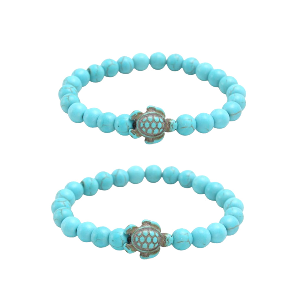 2PCS Turquoise Turtle Charm Wish Friendship Bracelet for Women & Men Style 2