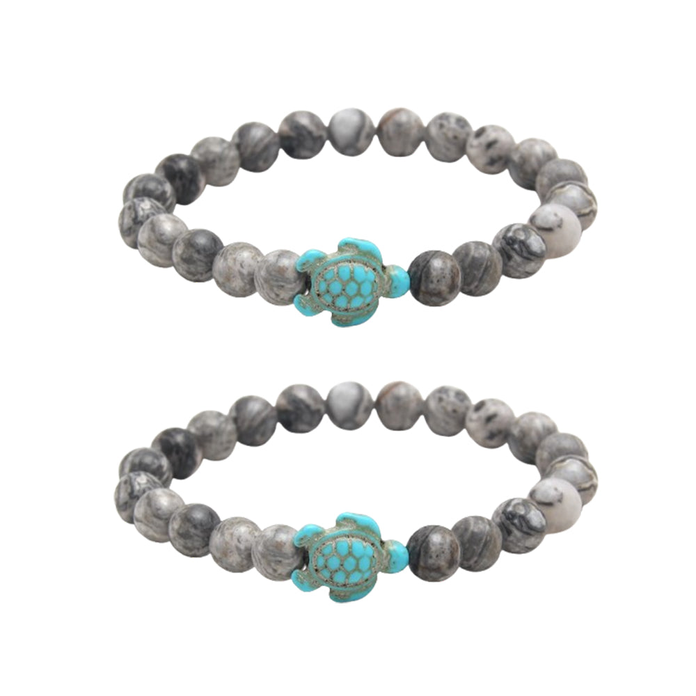 2PCS Turquoise Turtle Charm Wish Friendship Bracelet for Women & Men Style 3