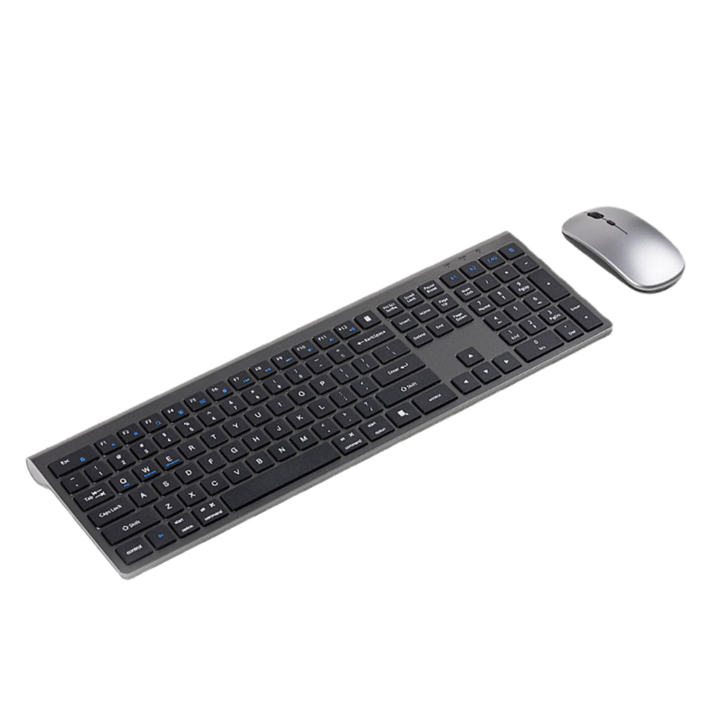 Rechargeable Wireless Keyboard and Mouse Set with 3-Mode Connection Grey Black