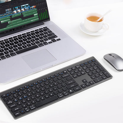 Rechargeable Wireless Keyboard and Mouse Set with 3-Mode Connection Grey Black