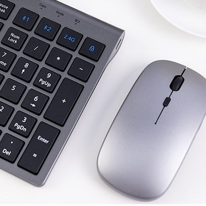 Rechargeable Wireless Keyboard and Mouse Set with 3-Mode Connection Grey Black