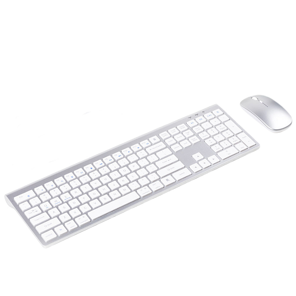 Rechargeable Wireless Keyboard and Mouse Set with 3-Mode Connection Grey Silver