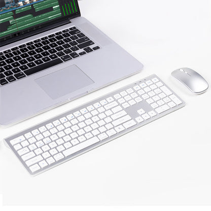 Rechargeable Wireless Keyboard and Mouse Set with 3-Mode Connection Grey Silver