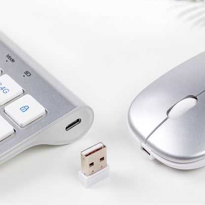 Rechargeable Wireless Keyboard and Mouse Set with 3-Mode Connection Grey Silver