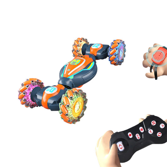 Gesture Sensing RC 4WD Twist Stunt Car Toy 2.4G Remote Control Rotating Car Toy with Lights Music Orange