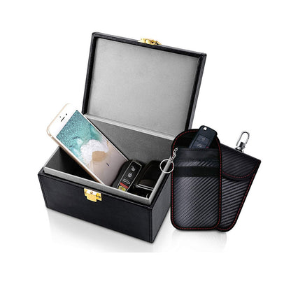 Black PU Leather Car Key Security Box & Pouch Set