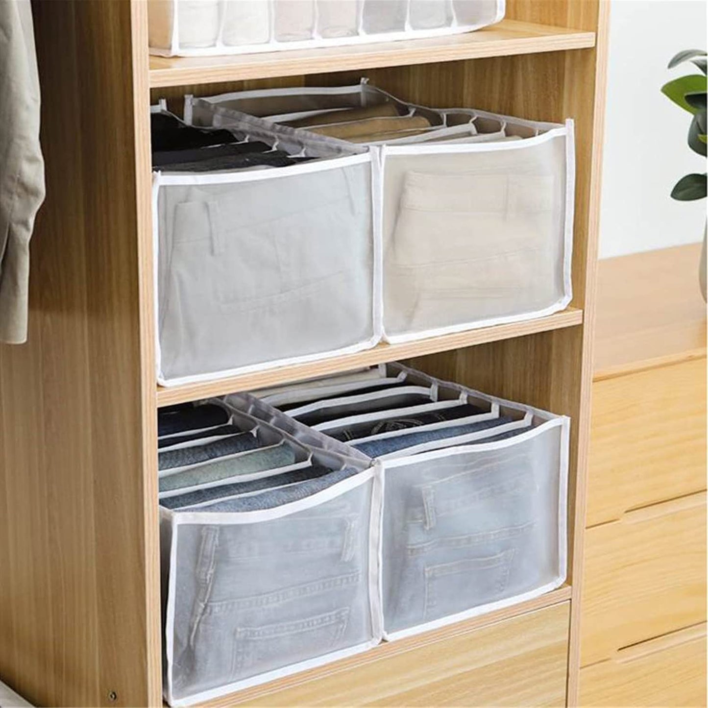 2 Pack Pants Drawer Organizer Divider Mesh Storage Bag Pants Drawer Organizer - White