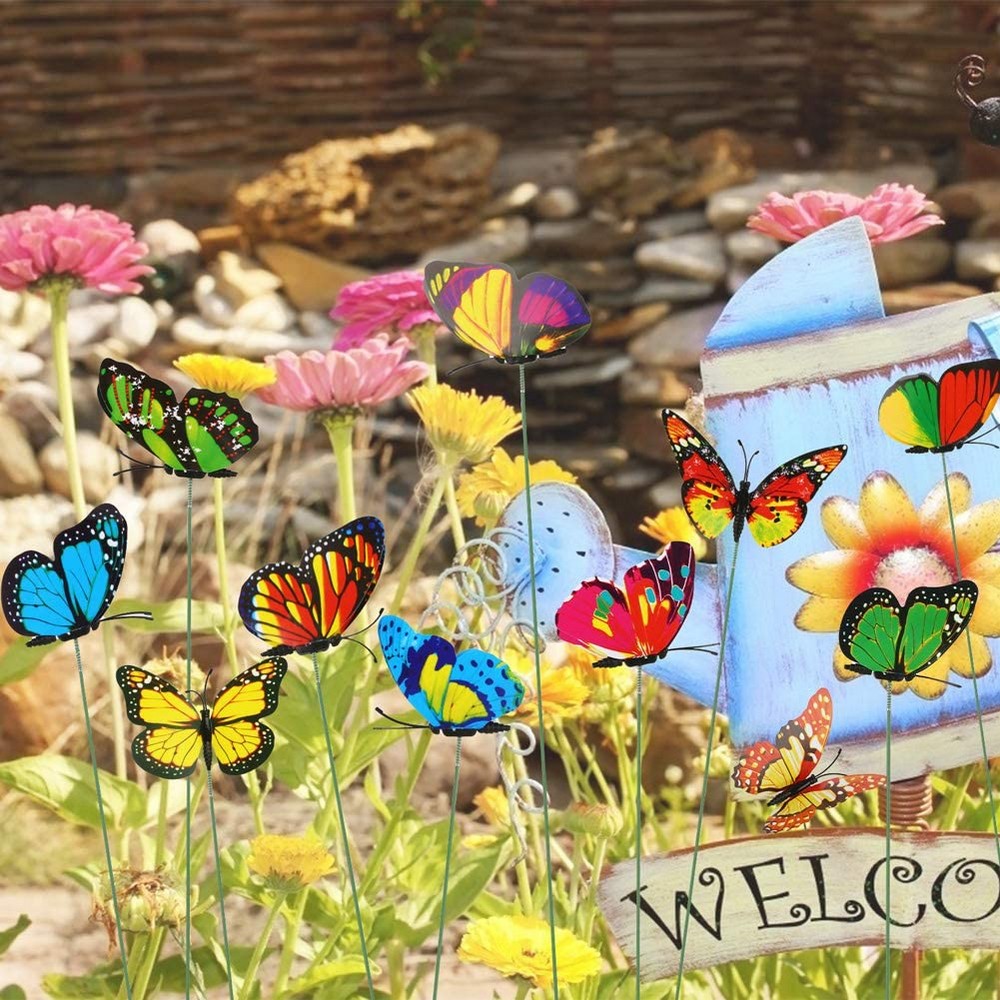 50Pcs Lawn Ornaments Fairy Garden Luminous Butterfly Decor Outdoor Yard