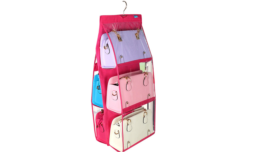6-Pocket Shelf Bags Handbags Hanging Organizer Storage Closet Rack Hanger
