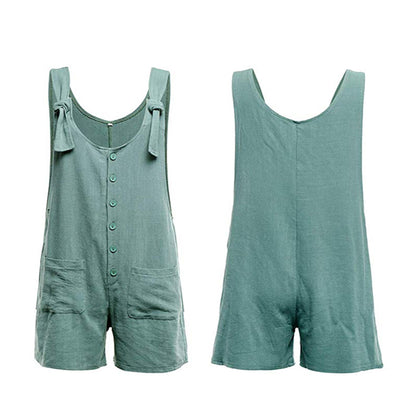 Tie Strap Slant Pocket Jumpsuit-Green Color