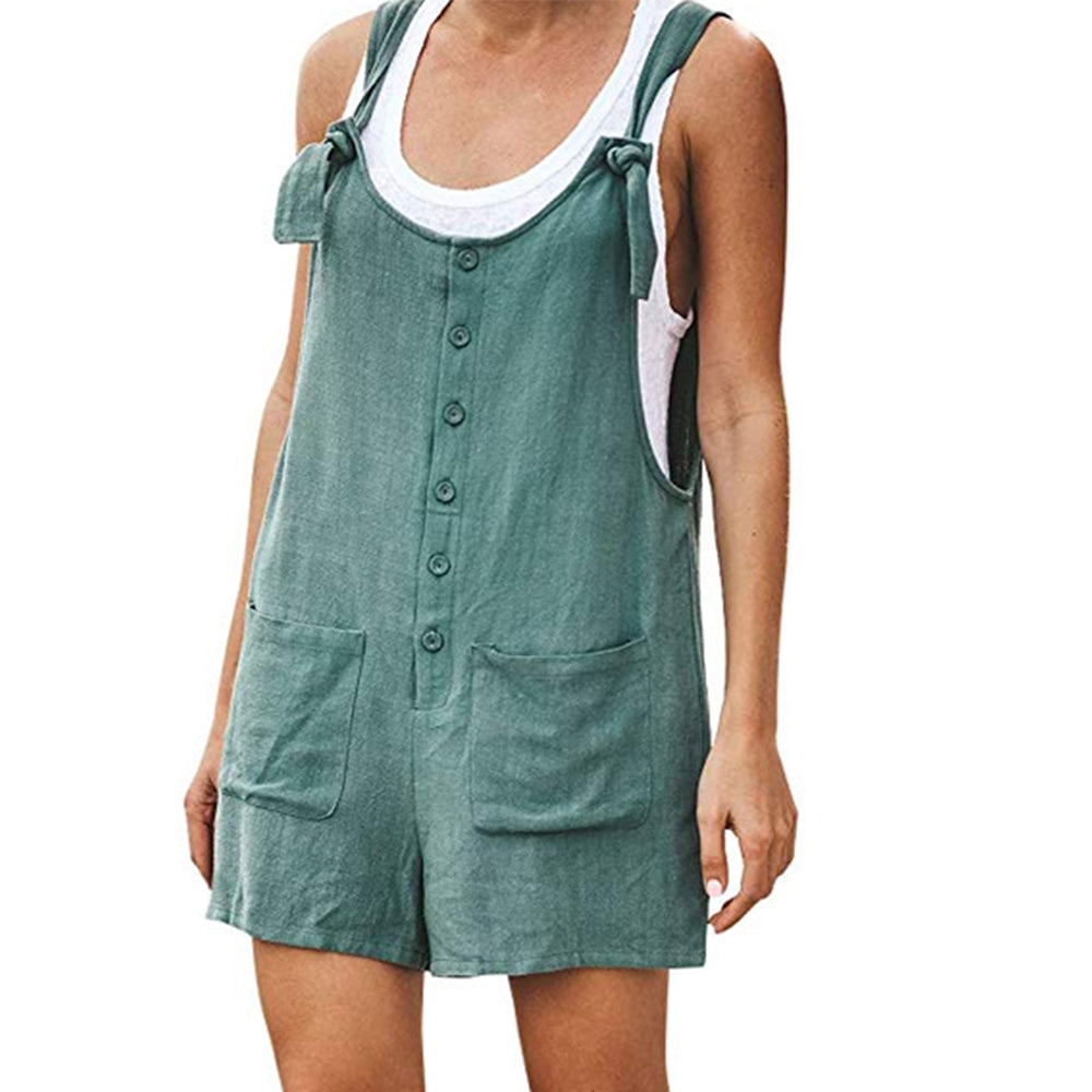 Tie Strap Slant Pocket Jumpsuit-Green
