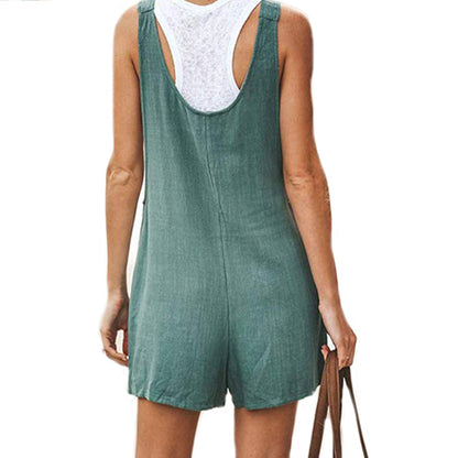 Tie Strap Slant Pocket Jumpsuit-Green Color