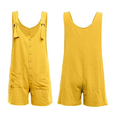 Tie Strap Slant Pocket Jumpsuit-Yellow