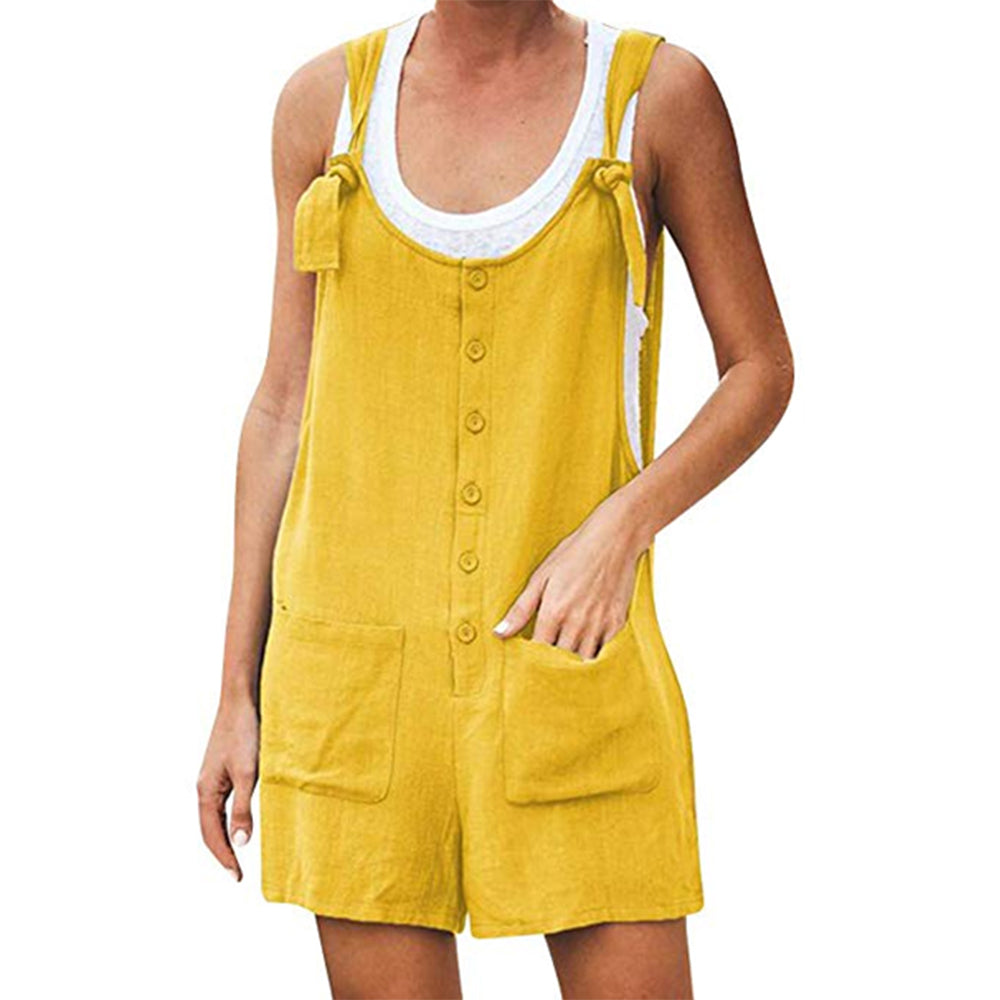 Tie Strap Slant Pocket Jumpsuit-Yellow Color