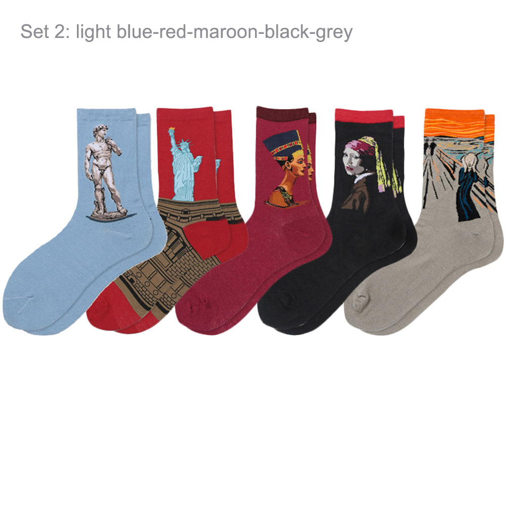 5 Pairs of Art Painting Socks Novelty Artist Series Starry Night Men Women Famous Socks