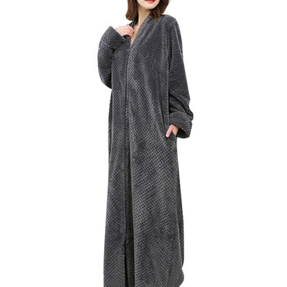 Women Plush Zipper Lounger Robe Grey