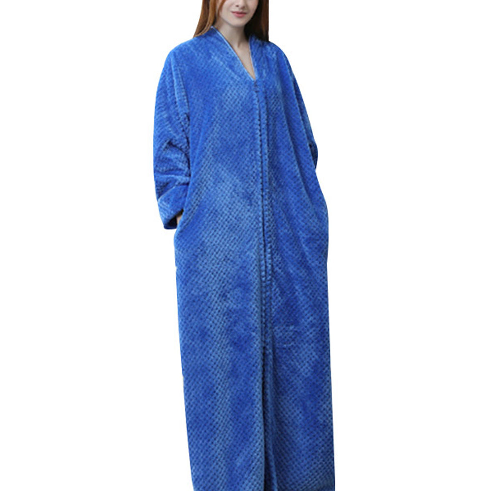 Women Plush Zipper Lounger Robe Sky Blue