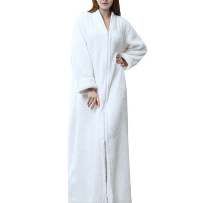 Women Plush Zipper Lounger Robe White