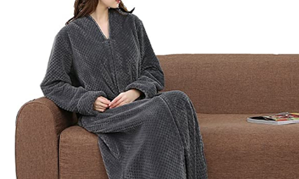 Women Plush Zipper Lounger Robe Grey