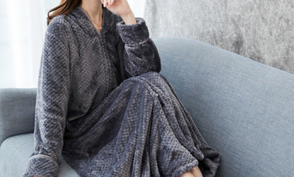 Women Plush Zipper Lounger Robe Grey