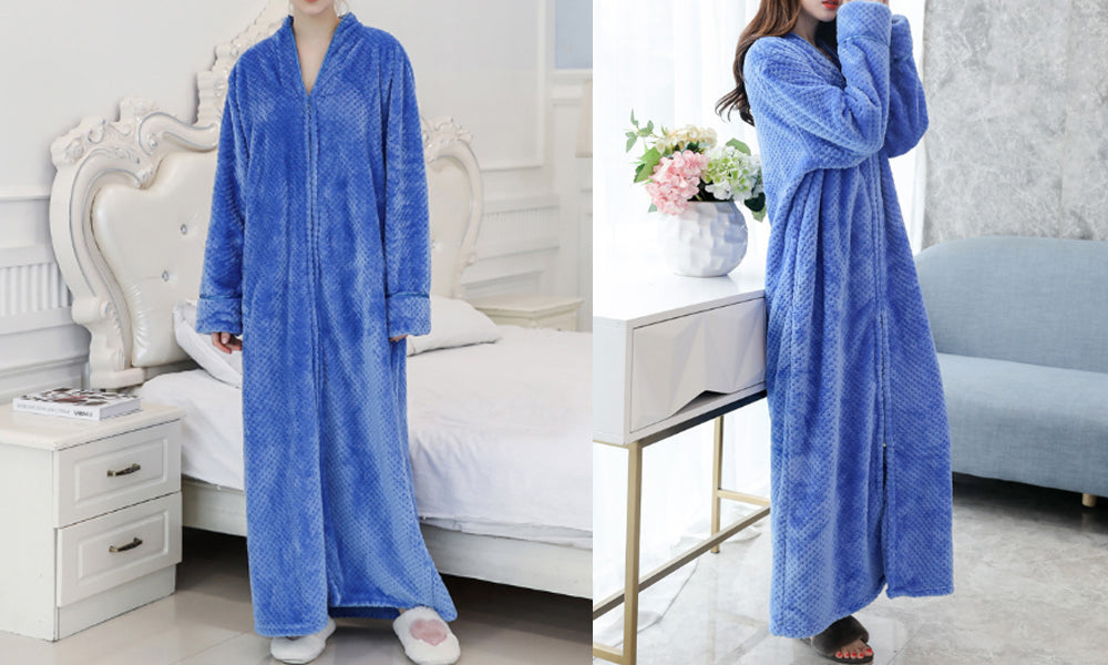 Women Plush Zipper Lounger Robe Sky Blue
