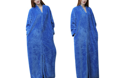 Women Plush Zipper Lounger Robe Sky Blue