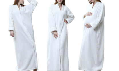 Women Plush Zipper Lounger Robe White