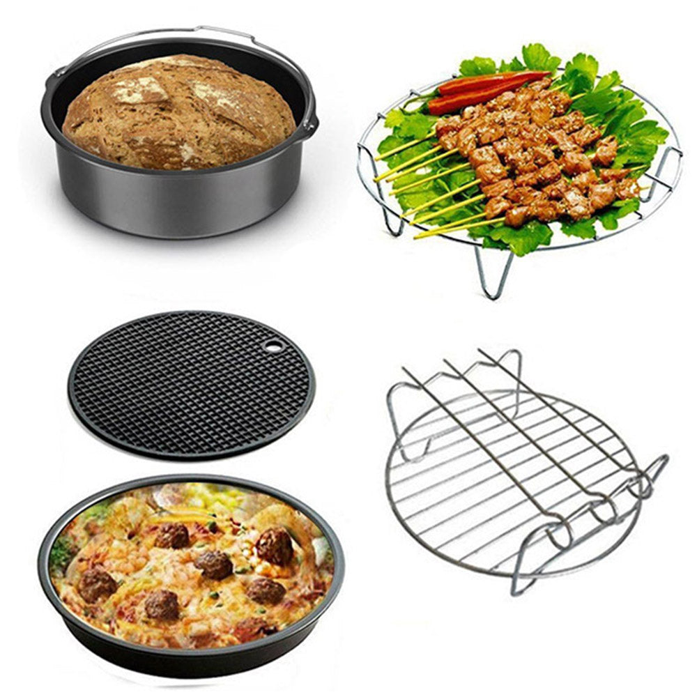 5Pcs Set 6 inch Air Fryer Accessories Cake Pizza BBQ Roast Barbecue Baking Pan Tray