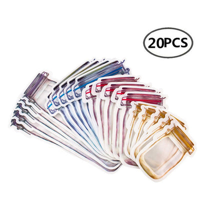 Set of 20pcs Mason Jar Ziplock Bags Fresh Food Storage Bags Reusable Nuts Candy Cookies Bags Sealed Kitchen Organizers