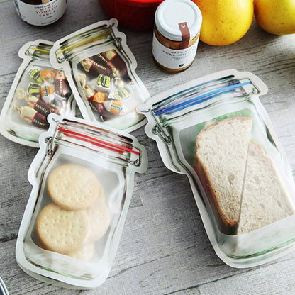 Set of 20pcs Mason Jar Ziplock Bags Fresh Food Storage Bags Reusable Nuts Candy Cookies Bags Sealed Kitchen Organizers