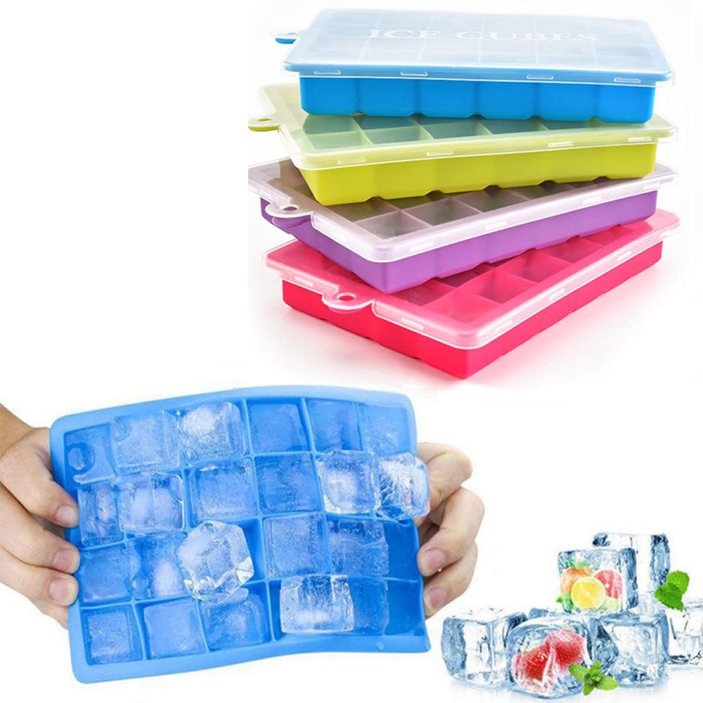 Ice Cube Tray with Lid 24 Grids Ice Cube Molds Silicone Ice Cube Tray Mold Square Shape Ice Cube Maker