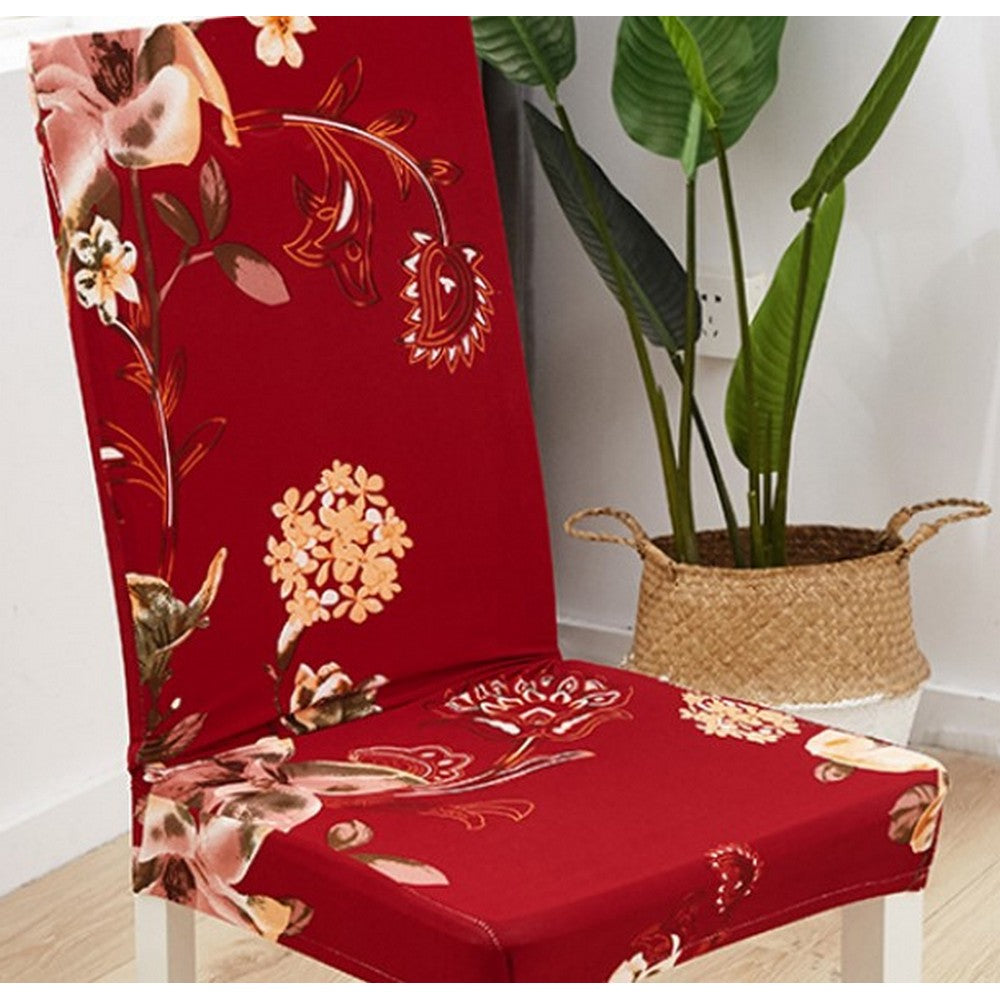 Chair Cover 8-Pack Stretch Floral Dining Chair Slipcover -Red