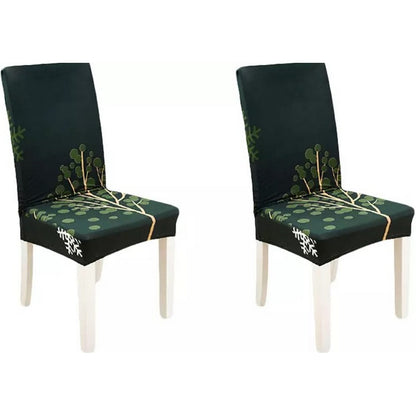 Chair Cover 2-Pack Stretch Floral Dining Chair Slipcover -Dark Green