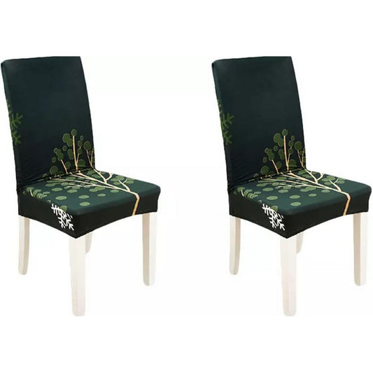 Chair Cover 2-Pack Stretch Floral Dining Chair Slipcover -Dark Green