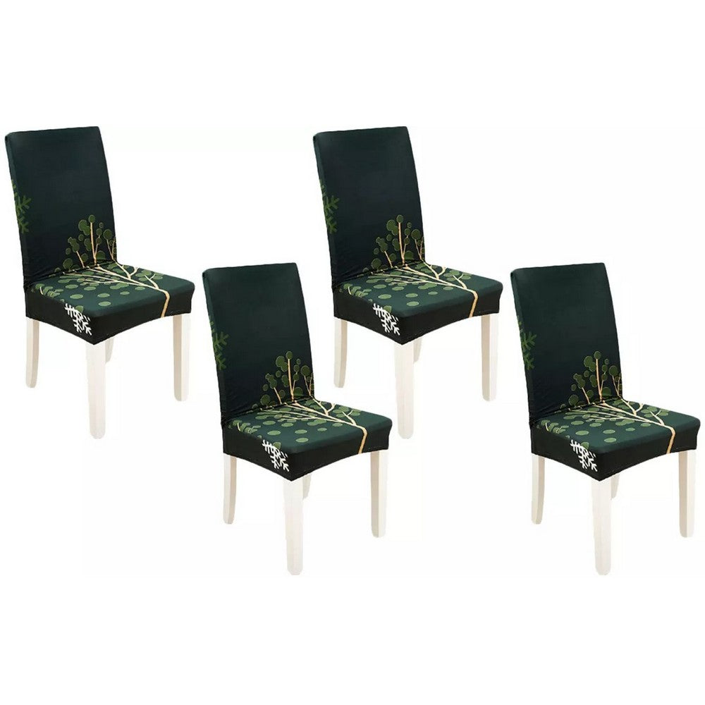Chair Cover 4-Pack Stretch Floral Dining Chair Slipcover -Dark Green