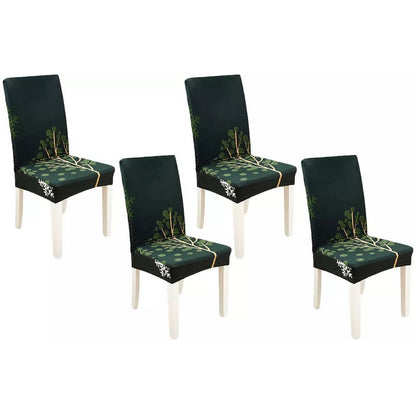 Chair Cover 4-Pack Stretch Floral Dining Chair Slipcover -Dark Green