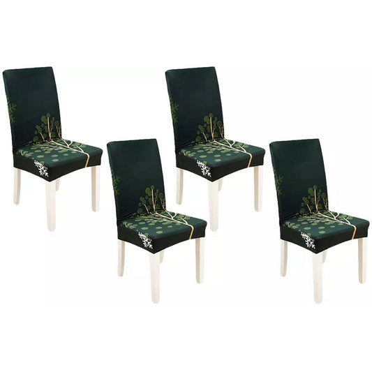 Chair Cover 4-Pack Stretch Floral Dining Chair Slipcover -Dark Green