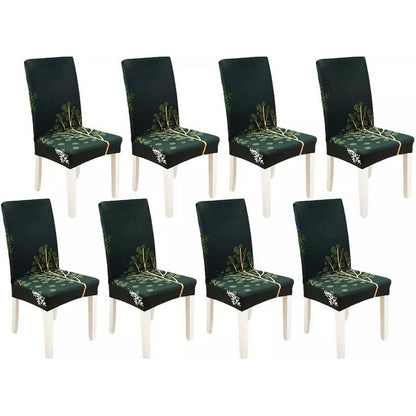 Chair Cover 8-Pack Stretch Floral Dining Chair Slipcover -Dark Green