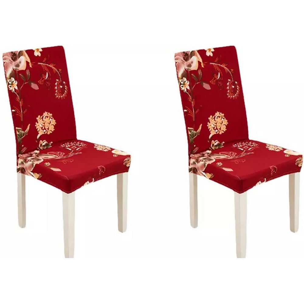 Chair Cover 2-Pack Stretch Floral Dining Chair Slipcover -Red