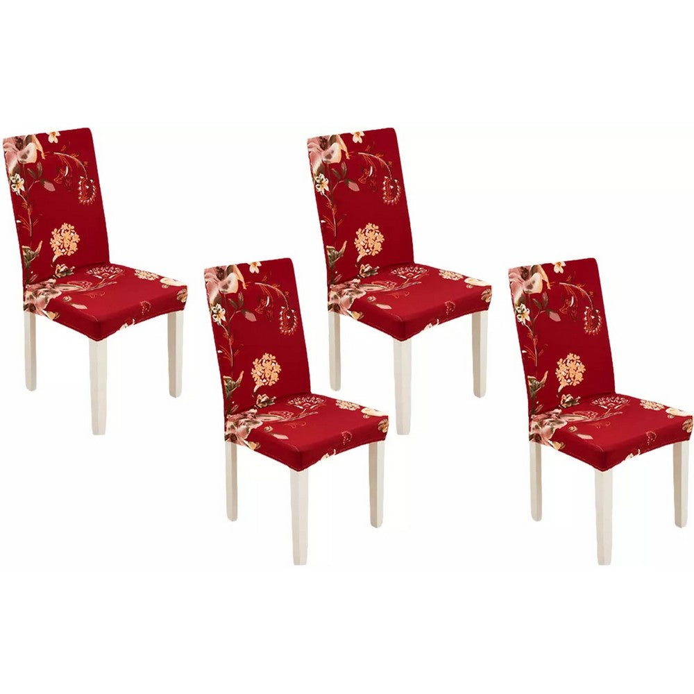 Chair Cover 4-Pack Stretch Floral Dining Chair Slipcover -Red